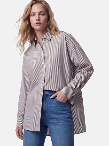 Pieces Oversized Longline Pinstripe Bow Back Shirt