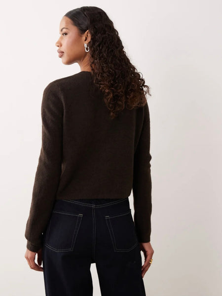 JDY Crew Neck Cardigan In Chocolate Brown