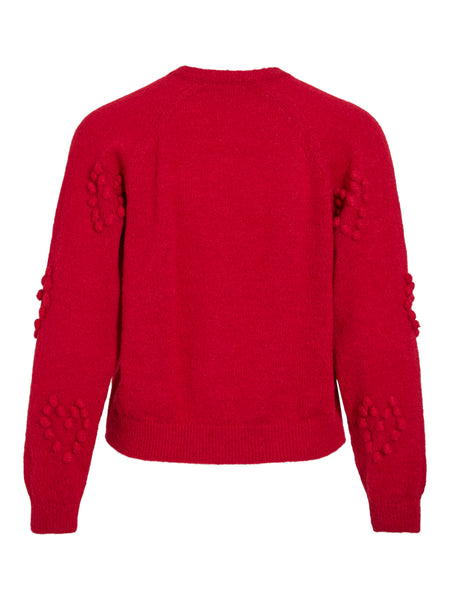 Vila Bubble Heart Knit Cardigan in Red