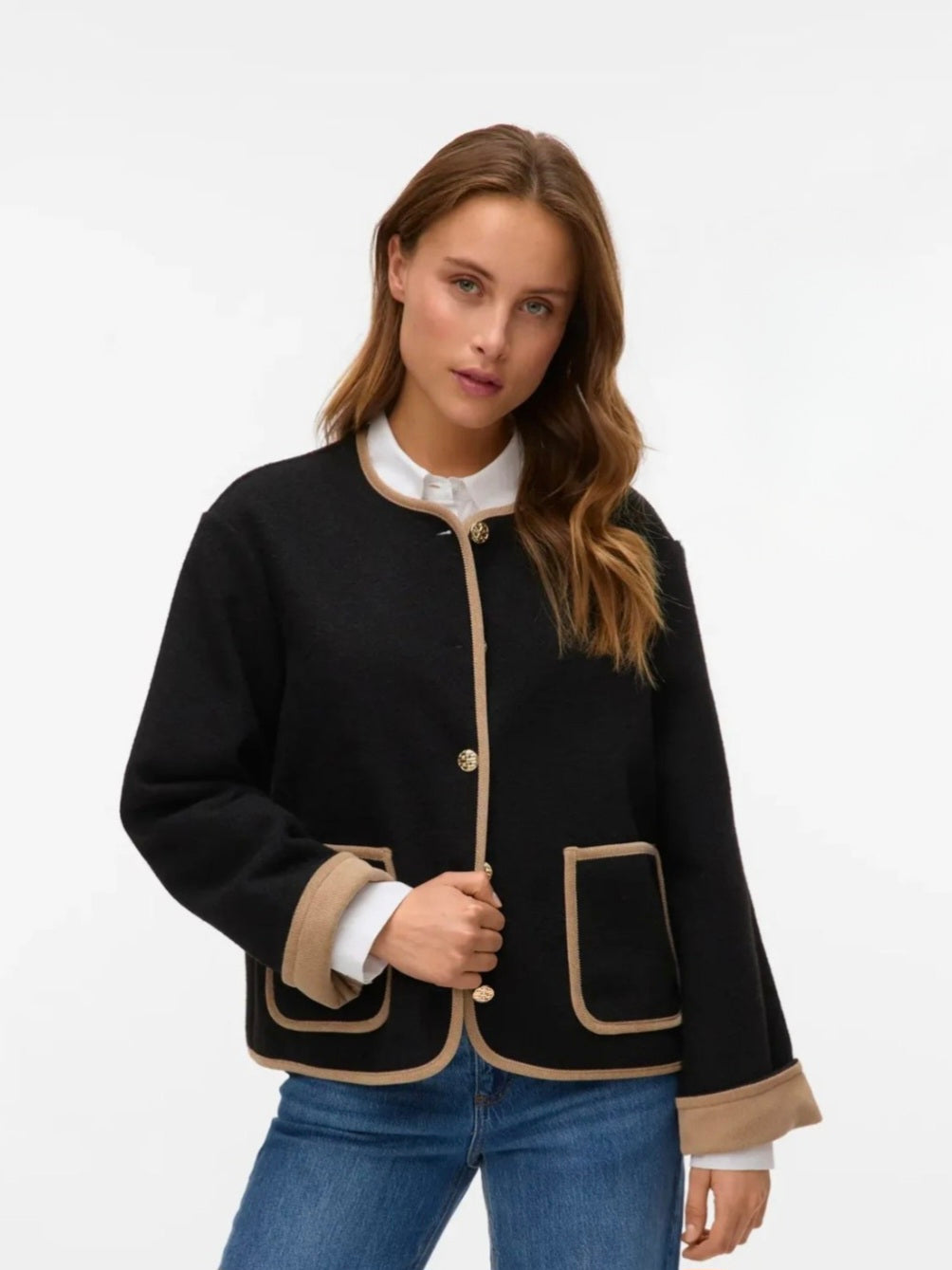 VM Black Contrast Trim Round Neck Jacket