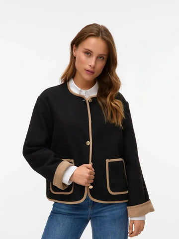 VM Black Contrast Trim Round Neck Jacket