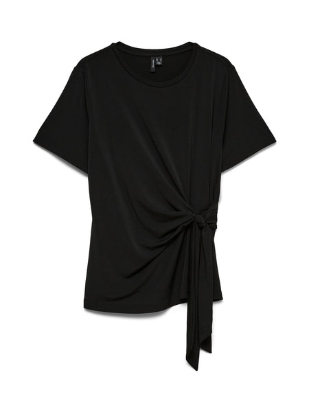 VM Short Sleeve Tie Detail Top In Black