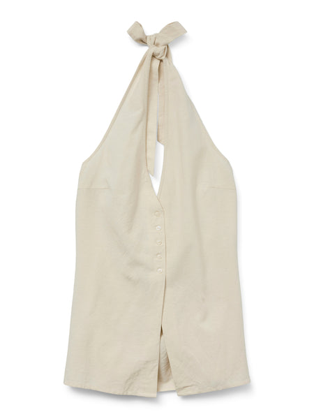 VM Linen Halterneck Split Front Top In Oatmeal