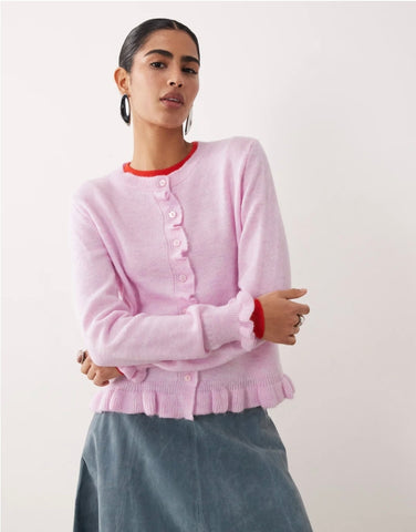 JDY Ruffle Hem Knitted Cardigan In Pink