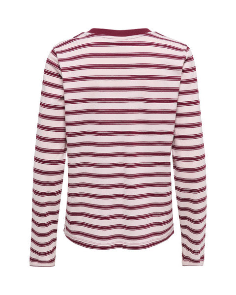 JDY Long Sleeve Heart Tshirt In Pink Stripe