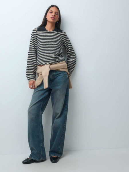 Pieces Collared Stripe Knit Jumper