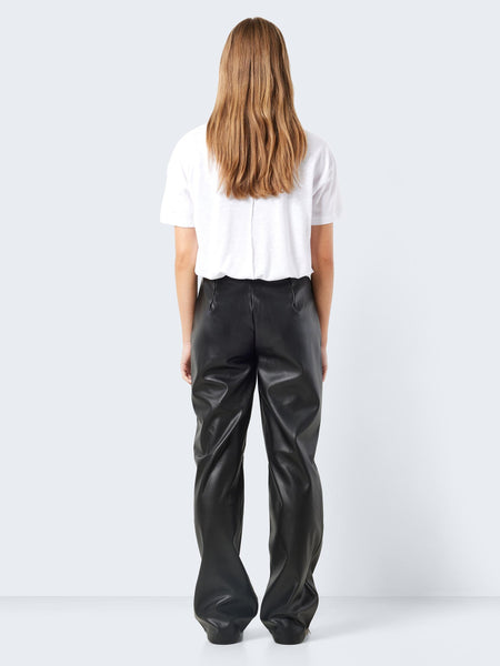 Noisy May High Waist Wide Leg Faux Leather Trousers