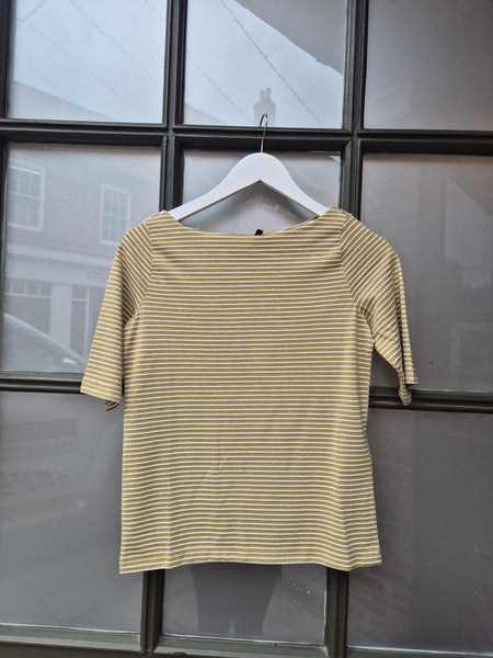 VM Pinstripe 3/4 Sleeve Boat Neck Top In Green