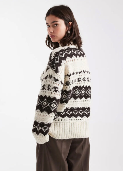 VM Cosy Fairisle Knit Jumper In Chocolate Brown