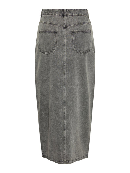 Pieces Grey Split Front Denim Maxi Skirt