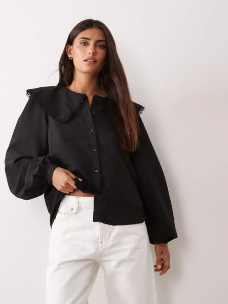 JDY Oversized Collar Detail Shirt In Black