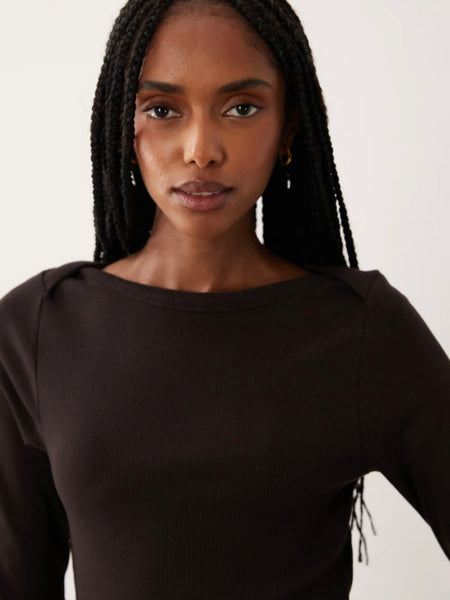 JDY Boatneck 3/4 Sleeve Top In Brown