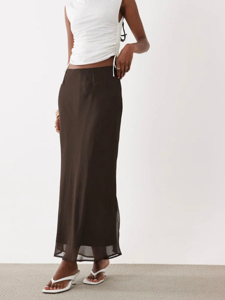 Vila Chiffon Maxi Skirt In Chocolate Brown
