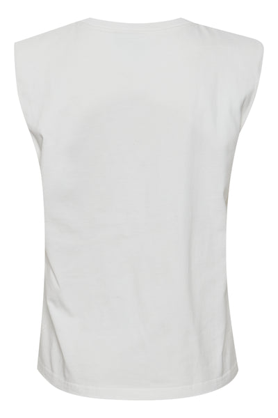 ICHI White Padded Shoulder Sleeveless T-shirt
