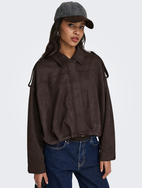 JDY Faux Suede Bomber Jacket In Brown