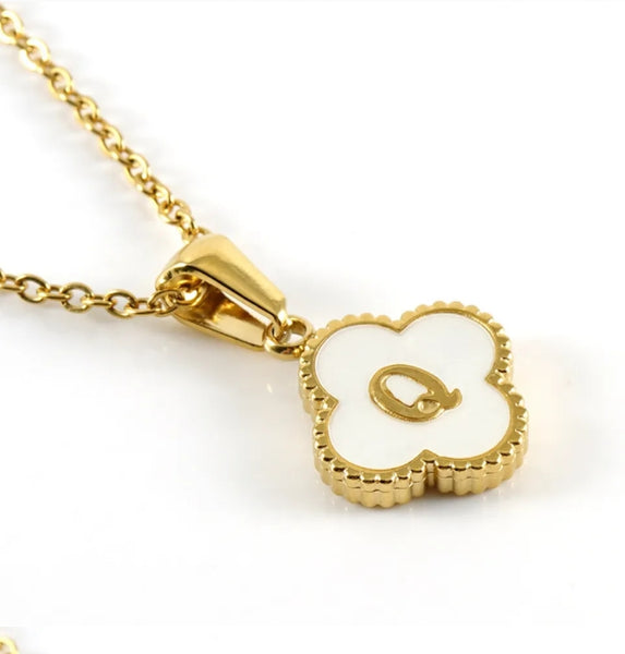 Gold Clover Initial Necklace