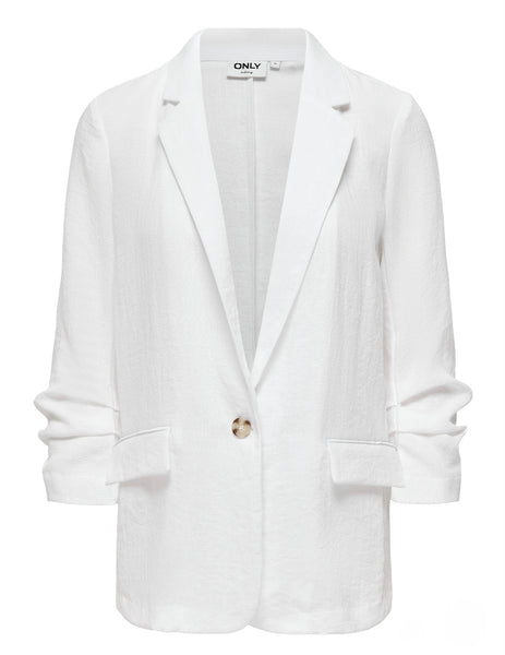 Only 3/4 Sleeve Oversized Linen Look Blazer In White