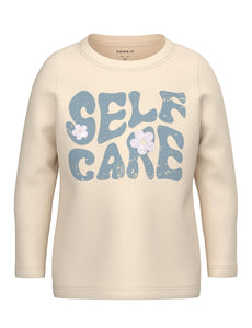 Girls Mini Long Sleeve Printed Top In Cream