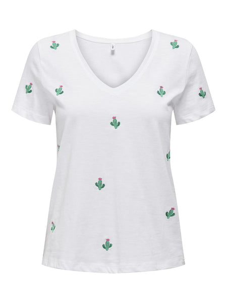 Only Vneck Embroidered Cactus Tshirt