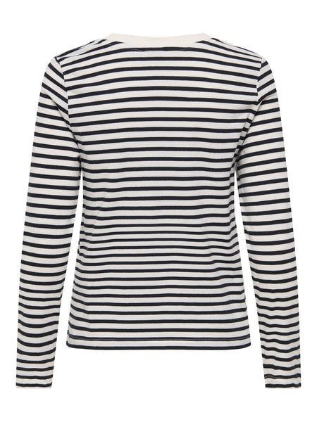 JDY Long Sleeve Heart Tshirt In Black Stripe