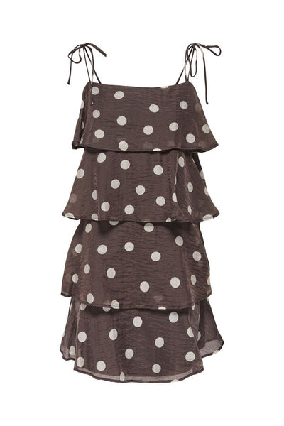JDY Mini Ruffle Cami Dress In Brown Polka Dot