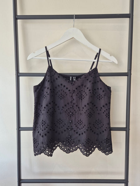 Pieces Broderie Anglaise Sleeveless Top In Black