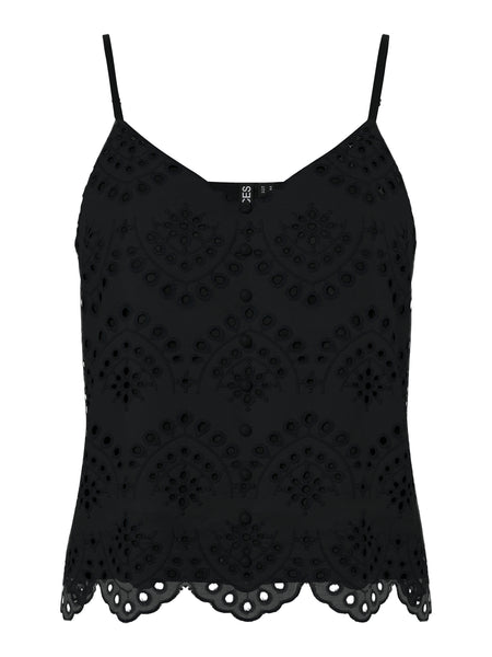 Pieces Broderie Anglaise Sleeveless Top In Black