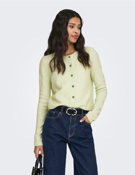 JDY Chloe Crew Neck Cardigan In Lime