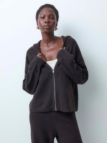 VM Knitted Wide Leg Trouser & Zip Front Hoodie Co-ord Set In Chocolate Brown - Items Sold Separately