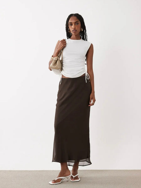 Vila Chiffon Maxi Skirt In Chocolate Brown
