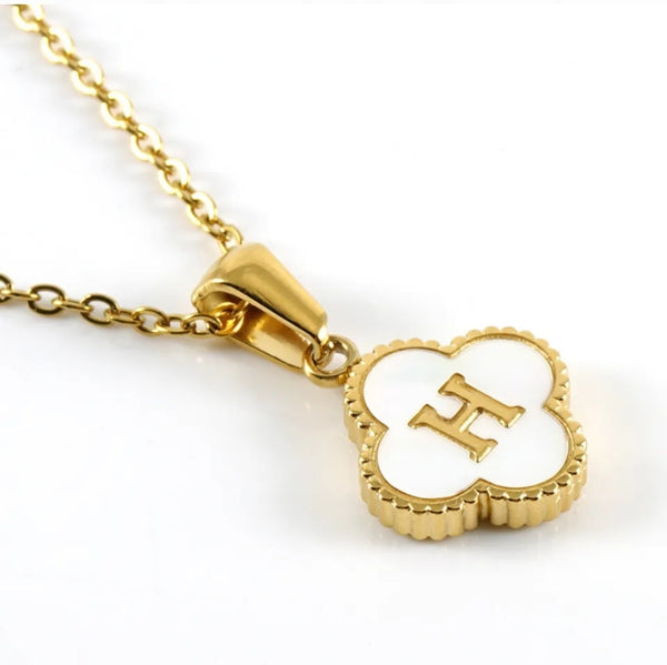 Gold Clover Initial Necklace