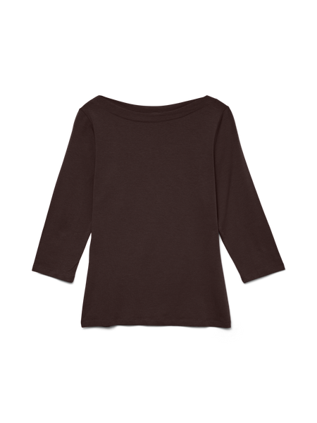 VM 3/4 Sleeve Slash Neck Top In Chocolate Brown