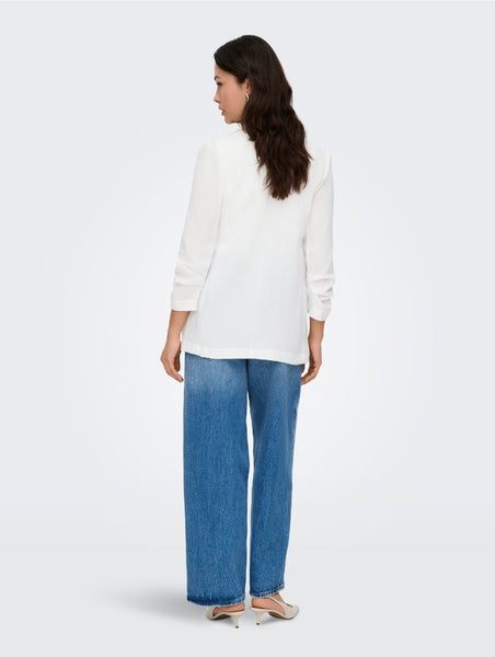 Only 3/4 Sleeve Oversized Linen Look Blazer In White