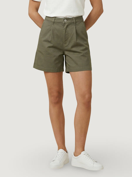 JDY High Waist Pleat Front Shorts In Khaki