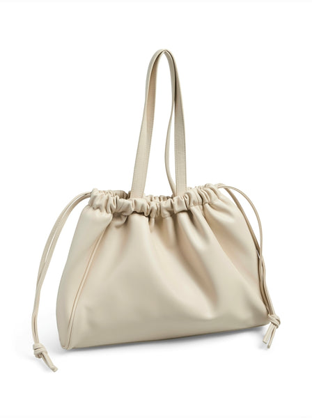 Pieces Cream Ruched Drawstring Shoulder Bag