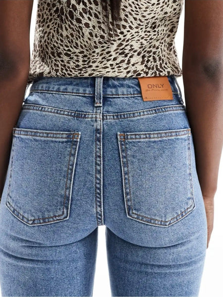 Only Emily High Waist Straight Leg Jeans In Mid Blue