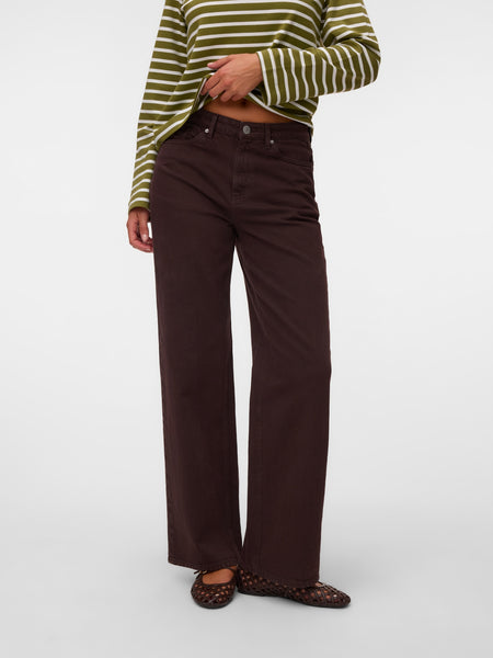 VM Tessa High Waist Wide Leg Jeans In Chocolate Brown