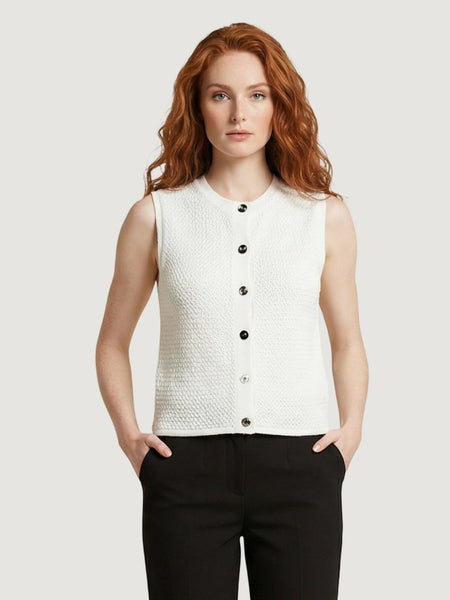 JDY Knitted Button Front Waistcoat In White