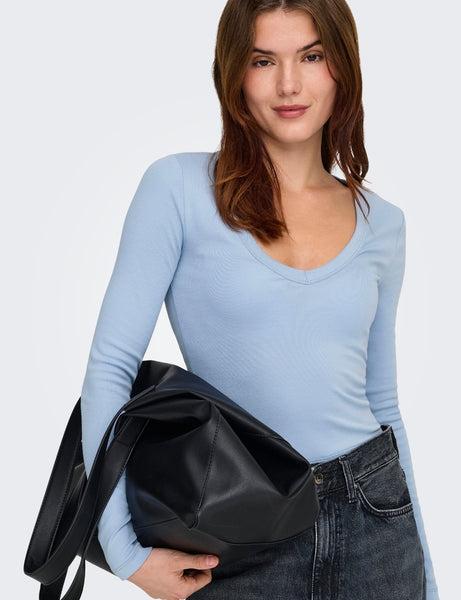 Only Vneck Long Sleeve Basic Top In Blue