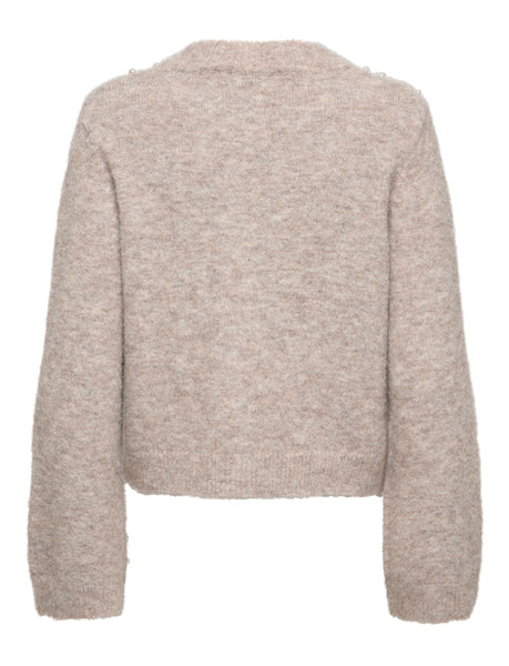 Only Long Sleeve Round Neck Pearl Embellished Cardigan
