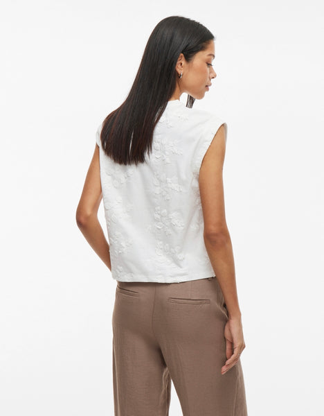 Vila Sleeveless Embroidered Top In White