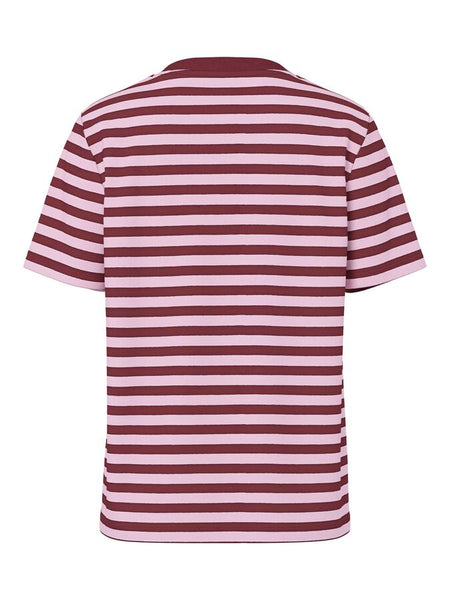 Pieces Short Sleeve Boxy Stripe Tshirt In Pink