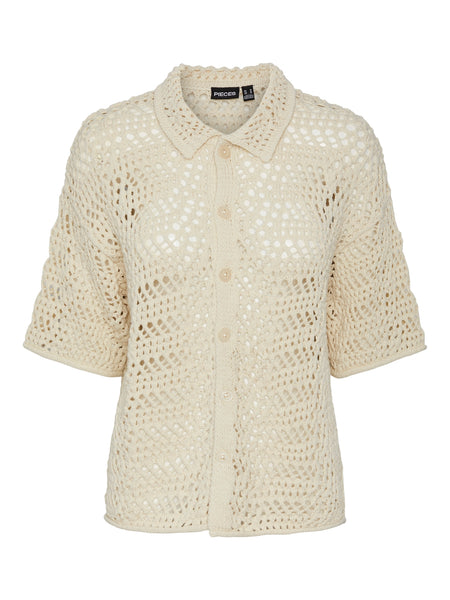 Pieces Short Sleeve Crochet Knit Cardigan