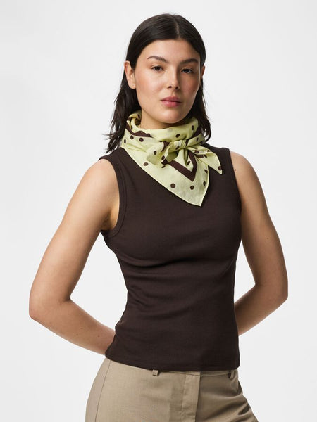 Pieces Square Scarf In Buttermilk Yellow & Brown Polkadot