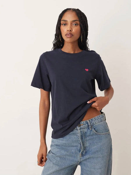 JDY Short Sleeve Heart Tshirt In Navy