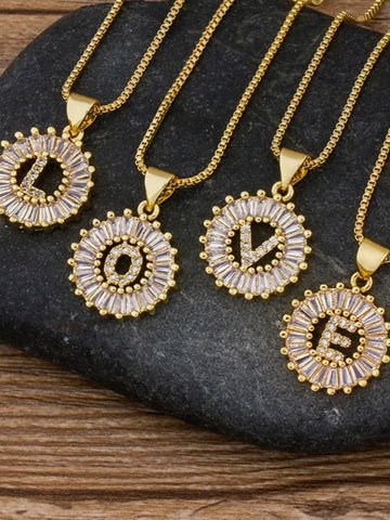Gold Diamante Initial Necklace