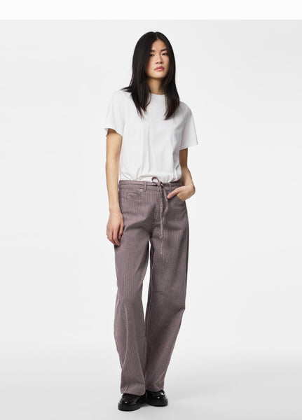 Pieces Brown Pinstripe Barrel Tie Waist Jeans