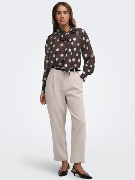 JDY Bow Neck Long Sleeve Polkadot Blouse In Chocolate Brown