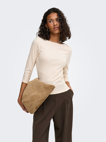 JDY Boatneck 3/4 Sleeve Top In Cream