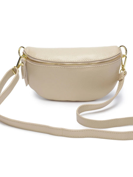 Crossbody Sling Bag 100% Leather In Stone
